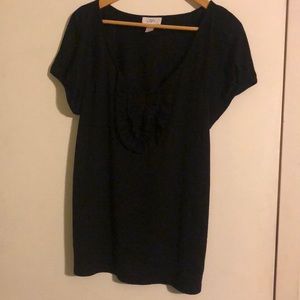 Loft ruffle front black T-shirt XL